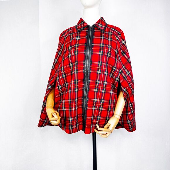 Trina Turk | Teodora Cape | Red Plaid Tartan | Sz P/S - Picture 3 of 12